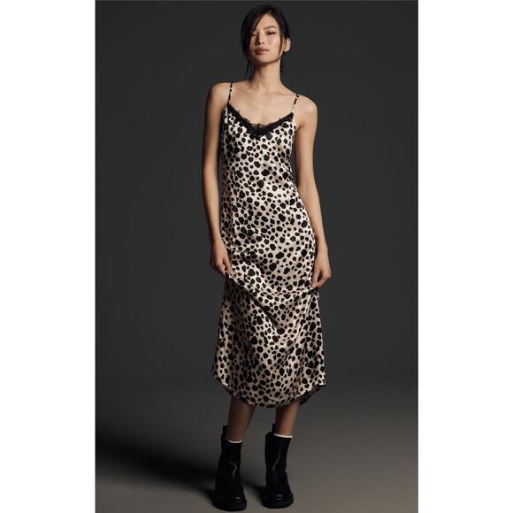 Anthropologie NWT V-Neck Open Back Animal Print Black And White Slip Midi Dress - Picture 1 of 9